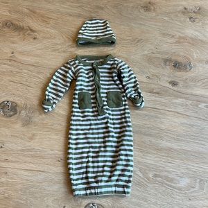 L’oved baby green and white stripe unisex newborn gown and cap